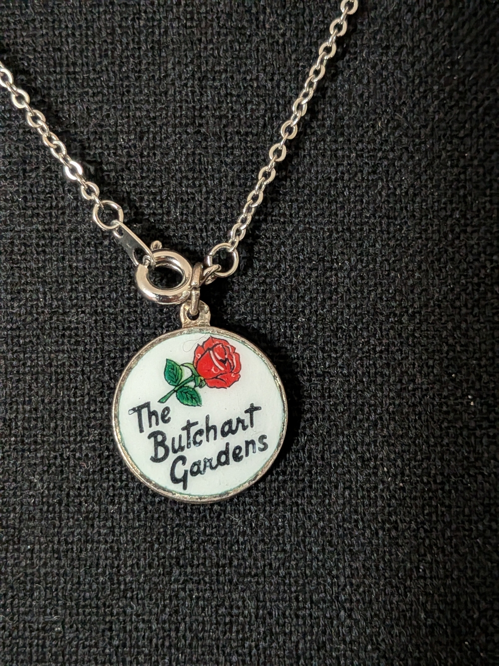 Collectible Silver Plated " The Butchart Gardens" Enamel Pendant